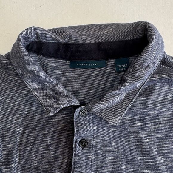 Perry Ellis Blue Striped‎ Short Sleeve Polo Shirt Size XXL Men's - Picture 1 of 6